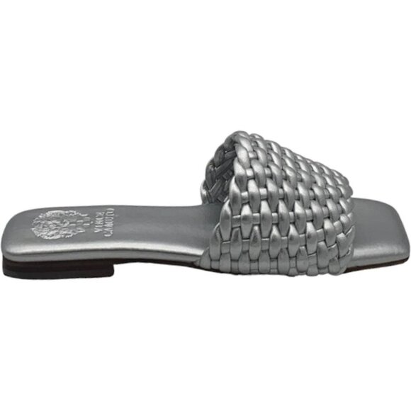 NWT Vince Camuto Leather Quilted Slide Sandals  Arissa Silver - Picture 1 of 4